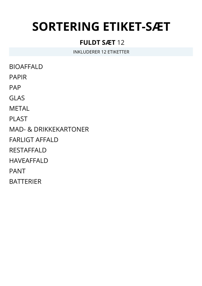AFFALDSSORTERINGS ETIKETTER